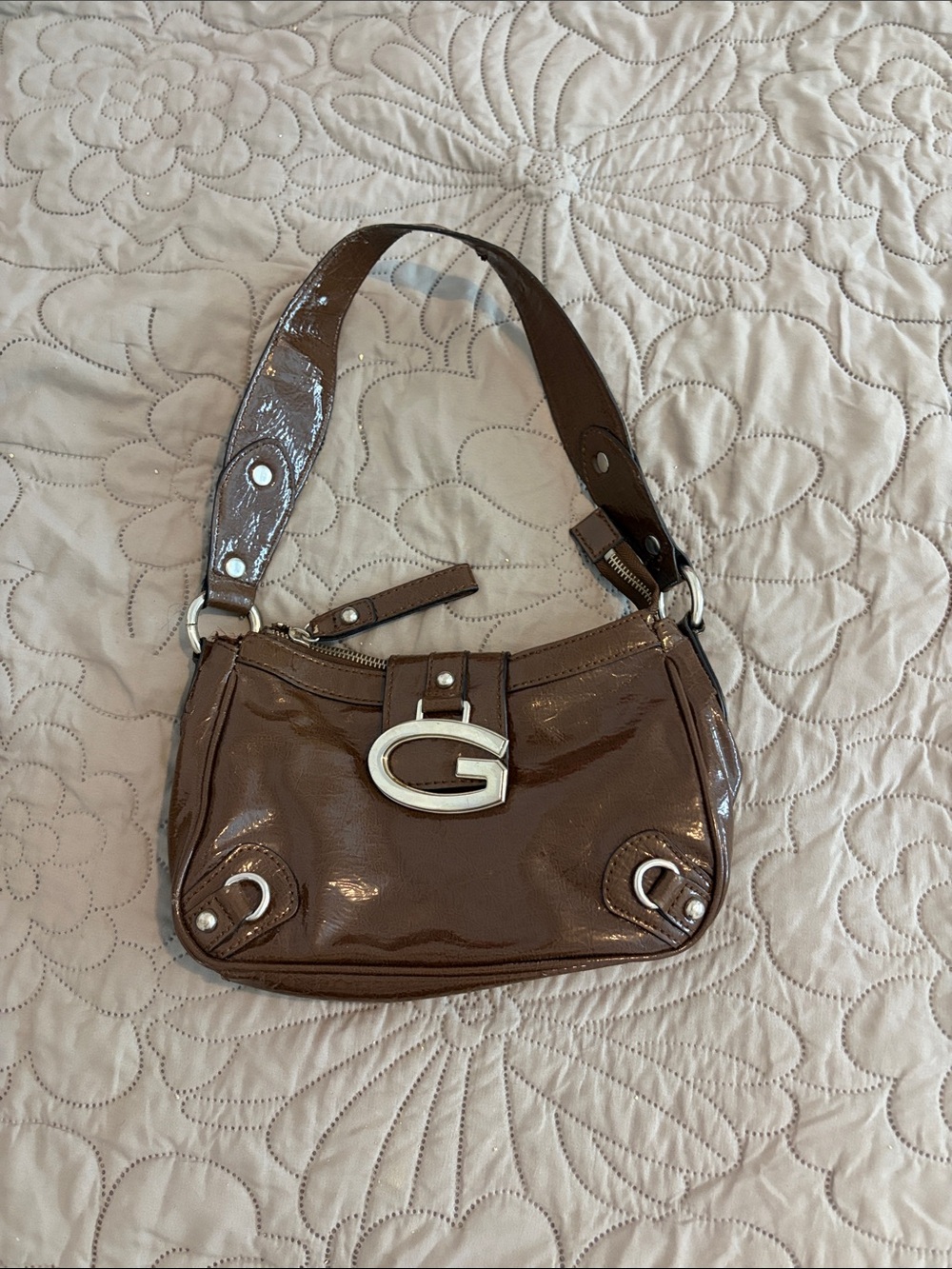 Giani Bernini Chocolate Brown Patent Shoulder Bag with Silver G Accent